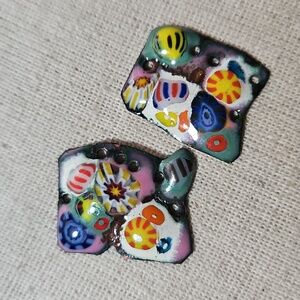 Colorful Abstract Mosaic Style Enamel Copper Earring Charms